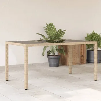 Zahradní nábytek vidaXL Zahradní stůl se skleněnou deskou béžový 150x90x75 cm polyratan