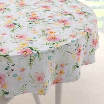 ubrus Bavlněný kulatý ubrus Sandra SA-283 Havajské květy Ø 100 cm