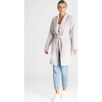 Dámský kabát Světle béžový kabát s páskem M990 Beige Velikost: L