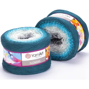Galanterie Yarn Art příze Flowers 289 šedá, krémová,šedozelená, tyrkysová, petrol