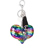 Přívěsek na klíče s flitry - srdce duhové sublimace termotransfer