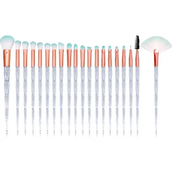 Kosmetický štětec Flamenco Mystique Kompletní sada 20 štětců na líčení s průhlednými rukojetěmi a barevnými třpytkami, syntetické štětiny
