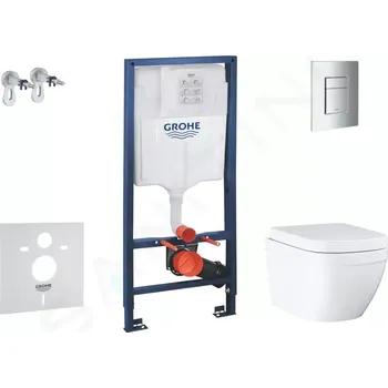 WC sada Grohe Solido Set předstěnové instalace, klozetu a sedátka Euro Ceramic Compact, softclose, Triple Vortex, tlačítko Even, chrom, SANI15BB1106