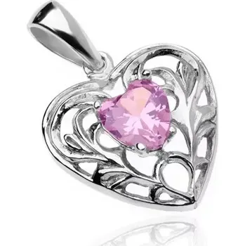 Přívěsek Stříbrný přívěsek 925 - zdobené srdce s růžovým zirkonovým srdíčkem