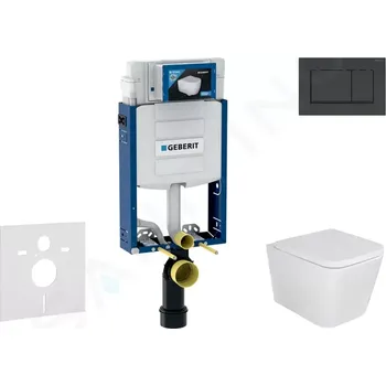 Splachovací tlačítko Geberit Kombifix Set předstěnové instalace, klozetu Arkas a sedátka softclose, tlačítko Sigma30, matná černá/černá, SANI15CA5102