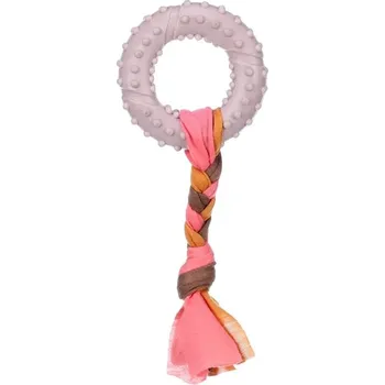 Hračka pro psa Hračka FLAMINGO guma TPR - Puppy Bunty kroužek s provazem 17x7,3x2,1cm