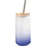 Sklenice 550 ml s bambusovým víčkem matná - tmavě modrý gradient sublimace termotransfer