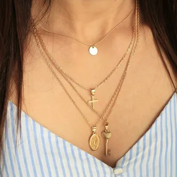 Náhrdelník Flamenco Mystique Zlatý dlouhý náhrdelník N745 z obecného kovu