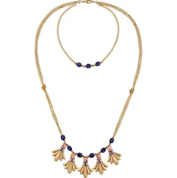 Náhrdelník Flamenco Mystique Dlouhý Zlatý Dvojitý Náhrdelník s Ozdobnými Prvky, Délka 42 cm