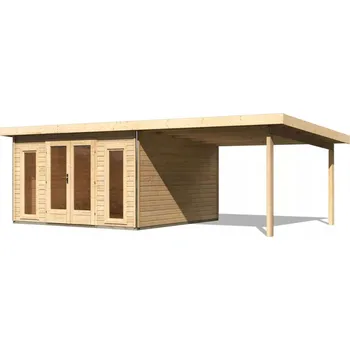 Zahradní stavba KARIBU HOLZTECHNIK dřevěný domek KARIBU RADEBURG 3 + přístavek 330 cm (31486) natur LG3937
