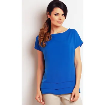 Dámská halenka Halenka s krátkým rukávem a záhybem vpředu A143 Barva: Modrá, Velikost: S