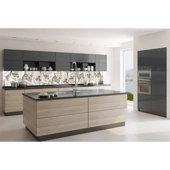 Fototapeta DIMEX | Fototapeta do kuchyně Designový květinový vzor KI-350-220 | 350 x 60 cm | béžová, černá, žlutá + Samolepicí fototapeta za kuchyňskou linku DIMEX Designový květinový vzor v šíři 350 cm