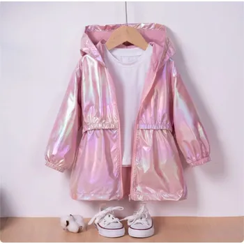 Dívčí lehounká, delší bunda (kabátek) s holografickým efektem Barva: Růžová, Velikost: 100
