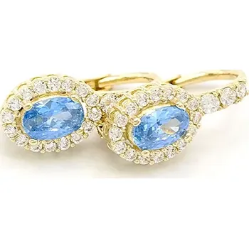 Náušnice B&B Goldinvestic Zlaté náušnice s modrým kamenem a zirkony 2,55g