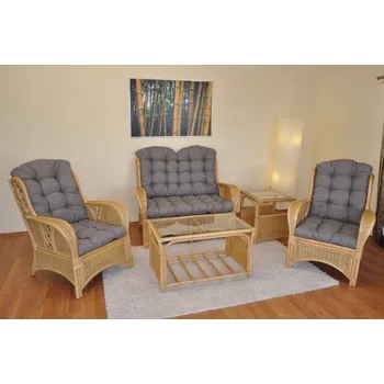 Sedací souprava Ratanová sedací souprava OLIVER medová polstry šedý melír