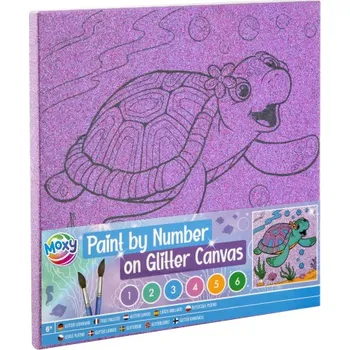 Malování na fialové glitrové plátno podle čísel - želva