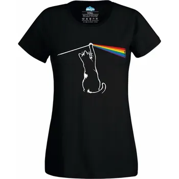 Dámské tričko Dámské tričko Kočičí duha - Dark side of the moon (Skladem XS-4XL) (Velikost: XXL, Barva: Černá)