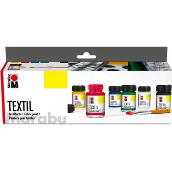 Speciální výtvarná barva Sada - barvy na textil Marabu 6x15 ml. a štětec