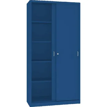 Kovová skříň s posuvnými dveřmi, v x š x h: 1990 x 1000 x 435 mm, barva modrá RAL5010 / modrá RAL5010