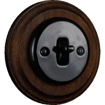 Elektrická zásuvka Elhard KV5206BD Keramik vyp. č.6 - kulatý, páčka, černý/ tm. dřevo - komplet