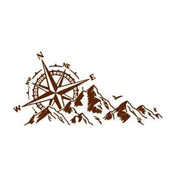 Samolepící dekorace Krajina hory 043 levá s kompasem (15 - hnědá) SAMOLEPKA NA AUTO, NÁLEPKA, FÓLIE, POLEP, TUNING, VLASTNÍ TEXT, TISK, AUTOSAMOLEPKY.cz, POLEPY, OBRÁZEK, LOGO, 3D STICKERS