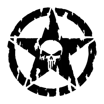 Samolepící dekorace SAMOLEPKA Hvězda Army 009 Punisher potrhaná (01 - černá) NA AUTO, NÁLEPKA, FÓLIE, POLEP, TUNING, VLASTNÍ TEXT, TISK, AUTOSAMOLEPKY.cz, POLEPY, OBRÁZEK, LOGO, SAMOLEPKY