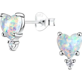 Náušnice Stříbrné náušnice SRDCE Opál a Zirkon Ag 925/1000