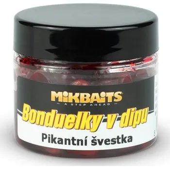 Návnadová surovina Mikbaits Kukuřičky v Dipu 50 ml - Pikantní švestka