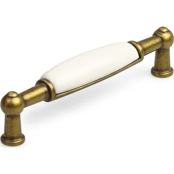 Nábytkové kování Interex design Úchytka LUNAS DUO / Staromosaz - Mléčna bílá 96 mm