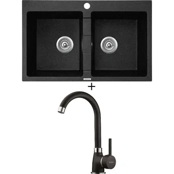 Granitový dřez Granitový dřez SET Pyramis SPARTA (78x50) 2B černá + Pyramis BELLO černá