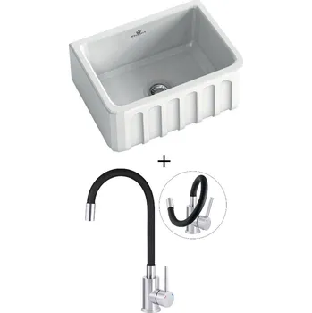 Keramický dřez Keramický dřez SET Chambord Louis 595 keramika bílá + Deante NEO LUNO BOC B720 nerez