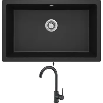 Granitový dřez Granitový dřez SET Deante CORDA ZQA G10D černá metalická + Deante NEMEZJA BEN G62M černá metalická