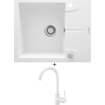 Granitový dřez Granitový dřez SET Deante ANDANTE ZQN A11A bílá + Deante NEMEZJA BEN A62M bílá