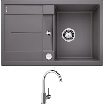 Kuchyňský dřez Granitový dřez SET Blanco METRA 45 S šedá skála + excentrické ovládání + Blanco MIDA chrom 517742