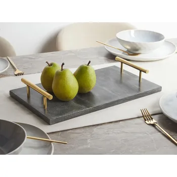 Servírovací podnos mramor černý se zlatými úchyty Moderní doplňky do domácnosti stylový Beliani