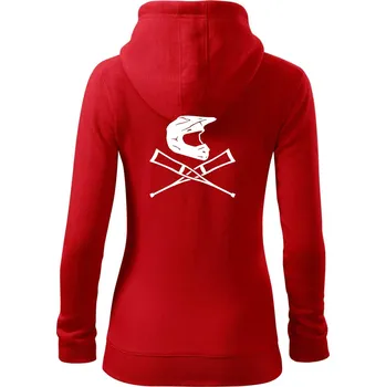 Dámská mikina Cross helma / berle - Dámská mikina trendy zipper s kapucí - M ( Červená )