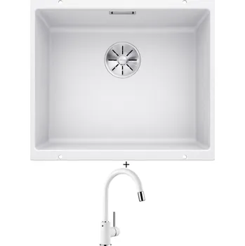 Granitový dřez Dřez pod desku SET Blanco SUBLINE 500 U bílá 523436 + Blanco MIDA-S bílá 521457