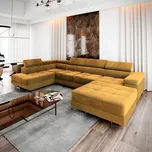 Eka Rohová sedačka KALISI do U, 347 cm Roh pohovky: Pravý roh, Barva látky: MONOLITH 48 (Hořčicová zlatá)