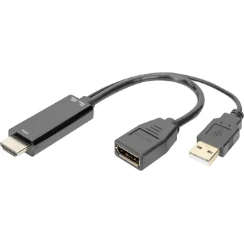 Audio kabel Digitus DisplayPort / HDMI / USB kabel DisplayPort zásuvka, Zástrčka HDMI-A, USB-A zástrčka 0.2 m černá AK-330101-002-S 4K UHD, dvoužilový stíněný, flexibilní