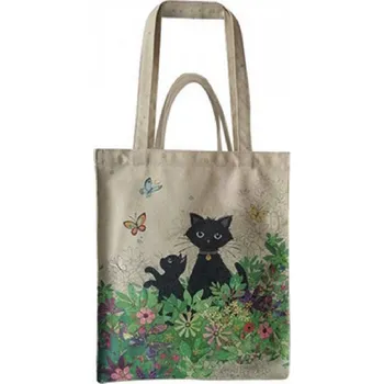 Nákupní taška Bavlněná taška BUG ART Kočka s koťátkem na louce, 35 x 40 cm (Taška s kočkou, kočky)