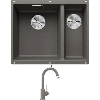 Granitový dřez Dřez pod desku SET Blanco SUBLINE 340/160 U šedá vulkán 527345 + Blanco MIDA šedá vulkán 526965