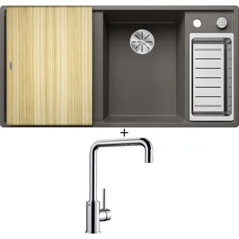 Granitový dřez Granitový dřez SET Blanco AXIA III 6 S šedá vulkán s excentrem + dřevěná krájecí deska 527229 + Blanco MILI chrom 519413
