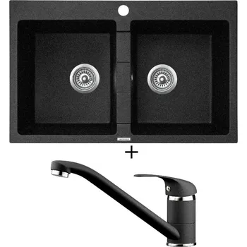 Granitový dřez Granitový dřez SET Pyramis SPARTA (78x50) 2B černá + Pyramis ASALIA černá