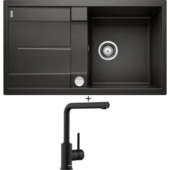 Granitový dřez SET Blanco METRA 5 S černá + excentrické ovládání + Blanco MILA černá matná 526657