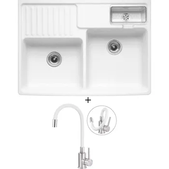 Keramický dřez Keramický dřez SET Villeroy &amp; Boch Double 895.2 keramika bílá + Deante NEO LUNO BOC W720 nerez