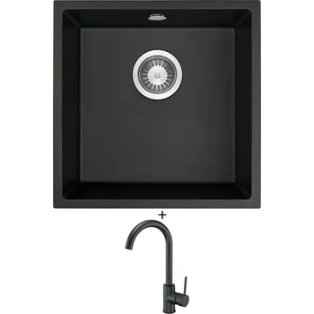 Granitový dřez Dřez pod desku SET Deante CORDA ZQA G10A U černá metalická + Deante NEMEZJA BEN G62M černá metalická