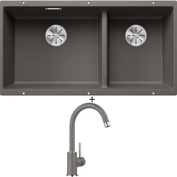 Granitový dřez Dřez pod desku SET Blanco SUBLINE 480/320-U šedá vulkán 527351 + Blanco MIDA šedá vulkán 526965
