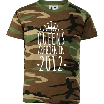 Queens are born in 2012 - Dětské maskáčové triko - 134 cm/8 let ( Hnědý maskáč )