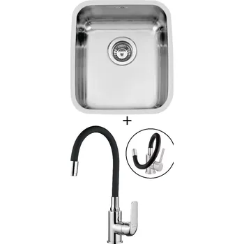 Nerezový dřez Dřez pod desku SET Sinks BRASILIA 380 U nerez leštěný + Kuchinox ELZA BKE 761D chrom/černá