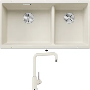 Granitový dřez Dřez pod desku SET Blanco SUBLINE 480/320-U bílá soft 527168 + Blanco MILI bílá soft 527461